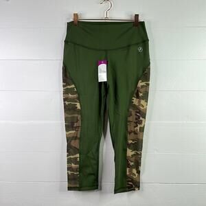 ABS2B Olive Green‎ Camo Mesh Camouflage Butt Enhancer Workout Capris Size Large